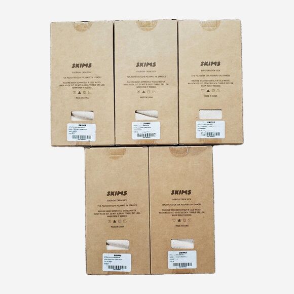Skims Lot Of 5 Everyday Crew Sock Breathable Stretch Color Sand Medium - Picture 2 of 3